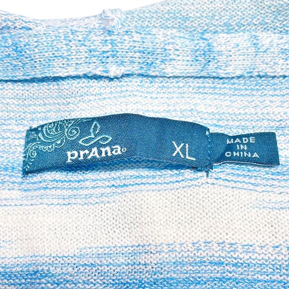 PRANA Gemma Hooded Pullover Sweater in Sky Blue & White Organic Cotton Size XL - Picture 7 of 8